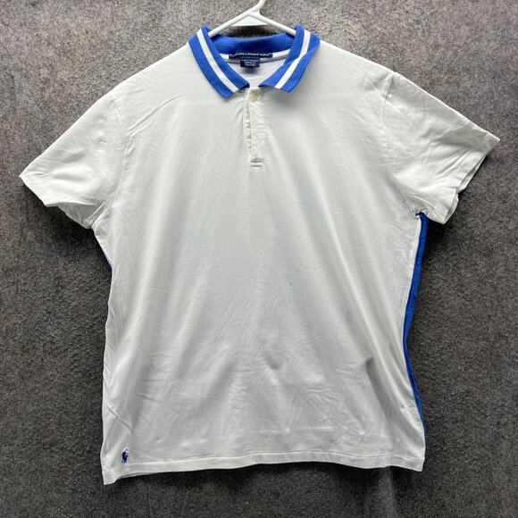 Ralph Lauren Golf Polo Shirt Women Large White Blue Trim Pony Logo Collar Casual - Picture 1 of 11